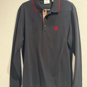 Burberry Black Polo with Red and Beige Details